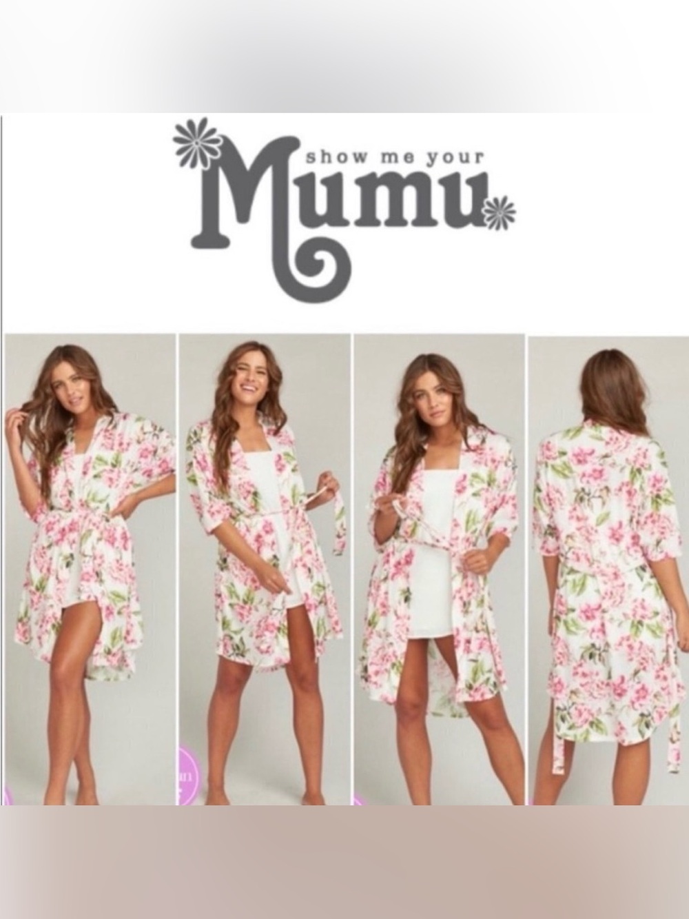 Show Me Your‎ MuMu Brie Pink & Green Floral Lightweight Robe Wrap Kimono O/S